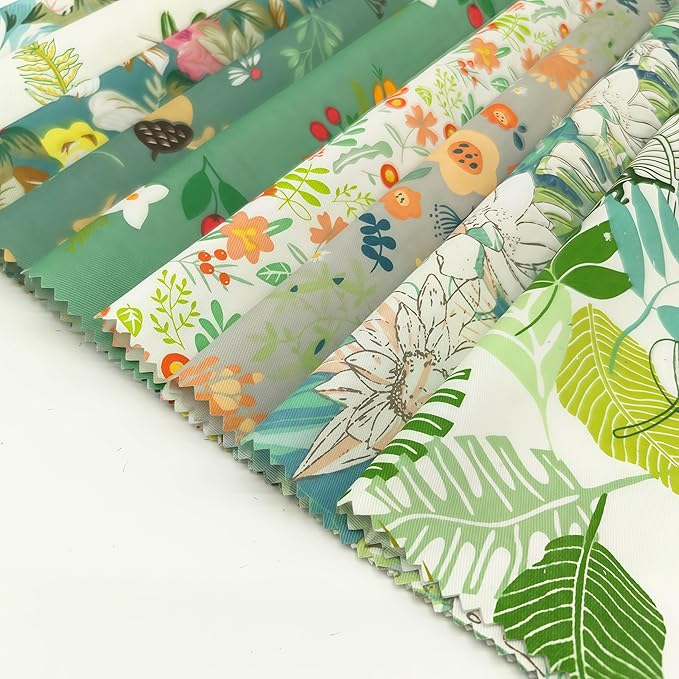 22Pcs 10" Fabric Squares No Repeat Precut Cotton, Wavy Edge Quilting Supplies, Perfect DIY Sewing Supplies Leaf Green Patchwork