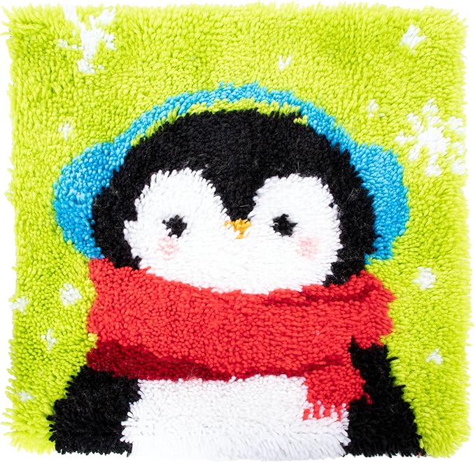 LUBOT 17" X 17" Penguin Latch Hook Kits Rug for Adults Making Kits DIY Crochet Yarn Crafts with Printed Canvas Pattern Crochet Kit