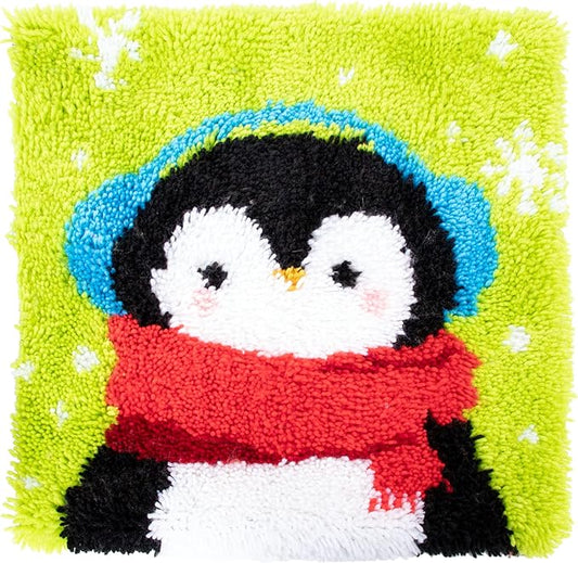 LUBOT 17" X 17" Penguin Latch Hook Kits Rug for Adults Making Kits DIY Crochet Yarn Crafts with Printed Canvas Pattern Crochet Kit