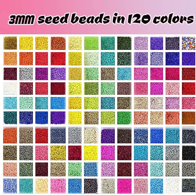32400pcs Glass Seed Beads for Jewelry Making Kit, 120 Colors 3mm Small Beads Kit Bracelet Beads with Letter Evil Eye Beads Jump Rings & Charms Pendants for Bracelets Making, DIY, Adult Craft Supplies