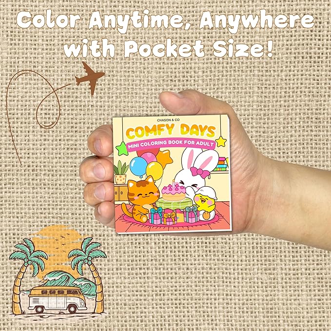 Chason & Co Mini Coloring Book Adult Bulk - Small Coloring Books for Adults | 180GSM Textured Art Paper — Pro Art Experience Made Effortless | Bold and Easy Art | 50 Pages x 3 Pack Travel Size