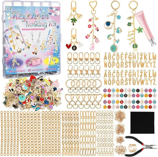 Zefy 552Pcs Charms Lip Gloss Keychain Making Kit, Gold Bag Charm Kit, Including 214 Charms 24 Key Chain Clips with Organizer Box, DIY Craft Supplies for Jewelry Making and Gifts
