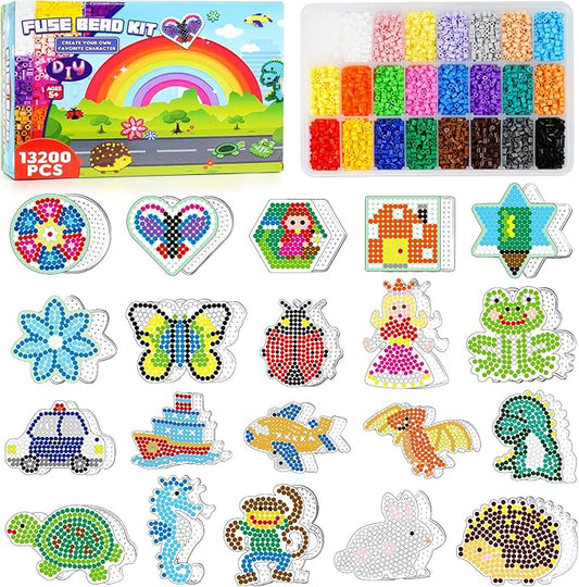 funzbo 13200 5mm fuse beads kit - christmas fuse beads set with 20 pcs special shaped pegboards, home school arts and crafts supplies for kids, christmas gifts for girls and boys age 5+ years old