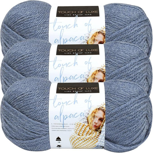 (3 Pack) Lion Brand Yarn Touch of Alpaca Yarn, Dusty Blue