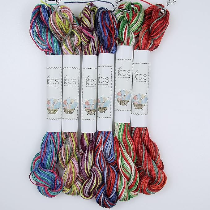 KCS Big skeins of 25 Meters Size 25 Color Variegated Cross Stitch Stranded Threads,6 skeins,06