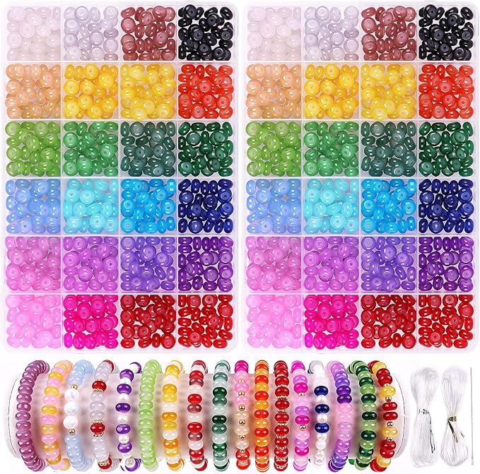 1250pcs Abacus Glass Beads for Jewelry Making, 5x8mm Crystal Rondelle Beads for Bracelets, 24 Colors Bracelet Making Kit with Gemstone Rondelle Spacer Beads for DIY Jewelry Crafts Gifts (2 Box)