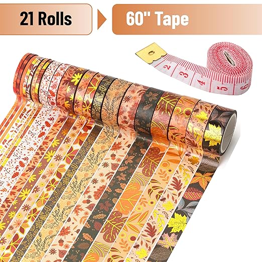 Mr. Pen- Washi Tape Set, 21 Rolls, Autumn Leaves, Decorative Tape, Washi Tapes, Scrapbook Tape, Scrapbook Washi Tape for Journaling, Craft Tape