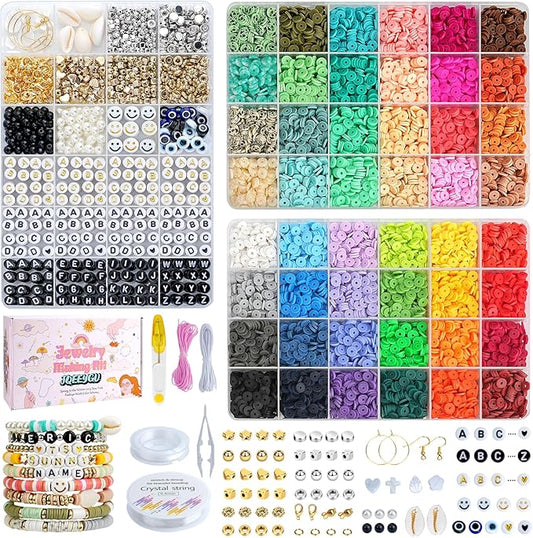 JQEEYGV Bracelet Making Kit 3 Boxes - 11,000pcs Clay Beads - 48 Fashion Colors Beads for Friendship Bracelet Kit - Polymer Heishi Letter Beads for Jewelry Making - Adults Teen Girls Trendy Gift