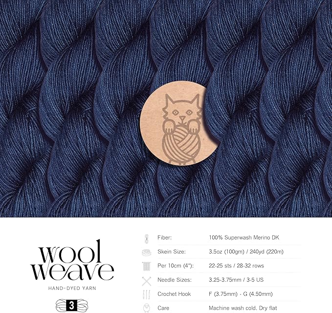 Superwash Merino Wool Yarn for Knitting & Crocheting - Premium Hand Dyed, 100gr, 240 Yards Dk Weight - Luxurious, Soft & Durable Midnight Blue Yarn