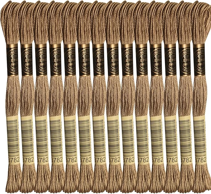 LE PAON Embroidery Floss, 14-Pack Six Strands 100% Long Staple Cotton Embroidery Thread, 8.7-Yard，Color Number：3782, Light Mocha Brown