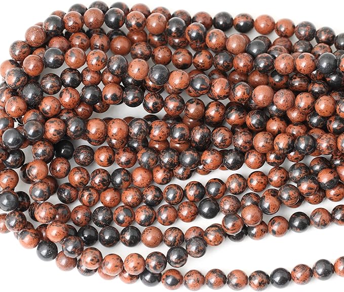 cheavian 45pcs 8mm natural mahogany obsidian stone round loose beads for jewelry making 1 strand 15"