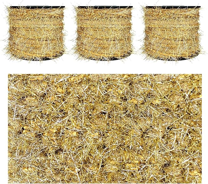 Artisanal Yarn Collection Multifiber Fancy Yarn with Gold & Silver Shimmering Threads for Knitting Crocheting Crafts DIY, Set of 3 Rolls (Light Gold)