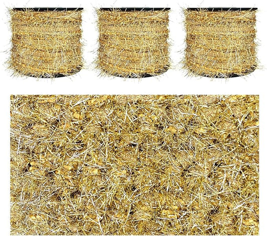 Artisanal Yarn Collection Multifiber Fancy Yarn with Gold & Silver Shimmering Threads for Knitting Crocheting Crafts DIY, Set of 3 Rolls (Light Gold)