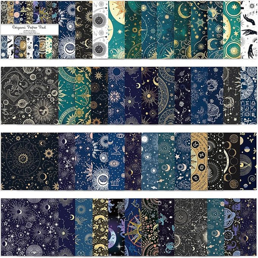 Origami Paper Kit 50 Sheets 70GSM 6 Inch Square Double Sided Color 50 Vivid Japanese Washi Chiyo Colors for Hand Crafts Origami Paper Arts Creativity.Constellation