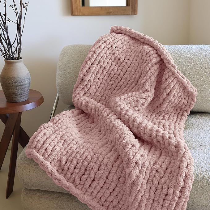 Jumbo Chunky Yarn for Hand Knitting - Super Thick Chenille Chunky Yarn for Crocheting - Extra Soft Bulky Fluffy Blanket Big Yarn 8 Jumbo Pack (27yds,8 oz Each Skein) Pink