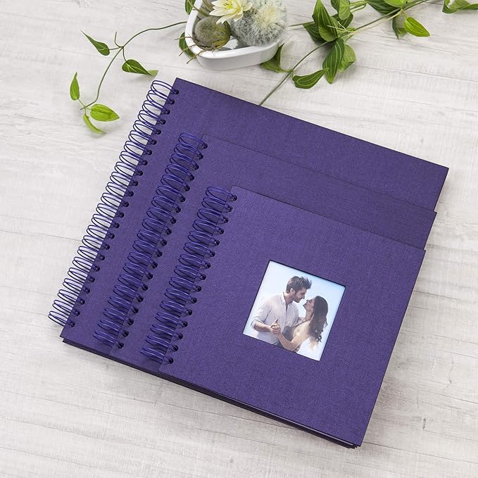 8 x 8 Inch Small DIY Scrapbook Photo Album with Window Design Cover 80 Pages Craft Paper Memory Book for Weeding Family Travel and Baby (Purple)