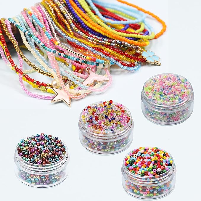 48000-Piece 2mm Seed Beads & Alphabet Beads Kit – 12/0 Ultra-Fine Jewelry Making Supplies, Including Elastic String, Earring Hooks & Clasps – All-in-One DIY Craft Set for Bracelets & Necklaces