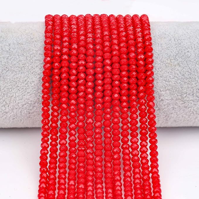 2 Strands Colored Red Jade Beads for Jewerly Making, 3 * 4mm Faceted Rondelle Gemstone Crystal Beads for DIY Bracelet Necklace Crafts