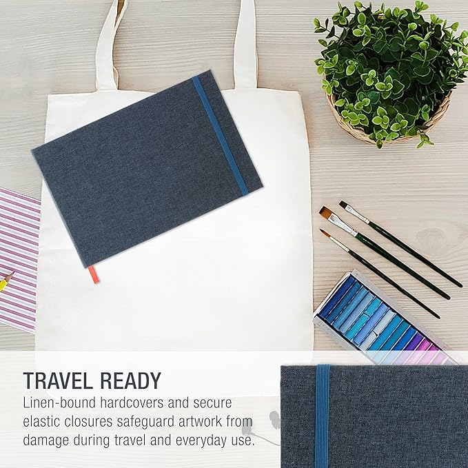 U.S. Art Supply 5.5" x 8.5" Watercolor Book (2 Pack, 76 Sheets Each) - 110lb (230 GSM) Linen-Bound Hardcover Artist Paper Pads - Acid-Free Cold-Pressed Watercolor Paper Pad Mixed Media