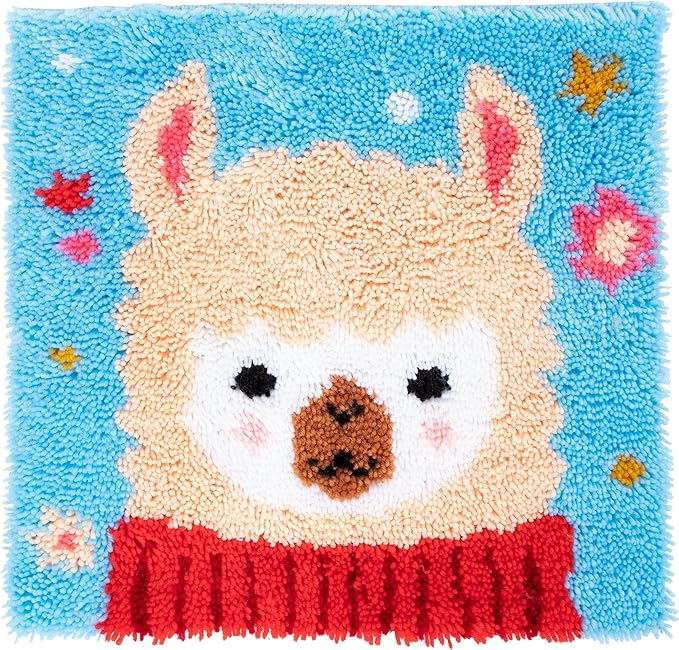 LUBOT 17" X 17" Alpaca Latch Hook Kits Rug Making Kits DIY Crochet Yarn Crafts for Kids or Adults with Printed Canvas Pattern Crochet Kit