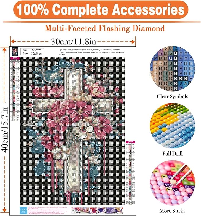 igoodom Cross Diamond Art Kits for Adults, Christian Diamond Painting Kit, Full Drill Round Religious Diamond Art Kits, DIY Gem Art and Crafts for Home Wall Decor Gift 12x16inch