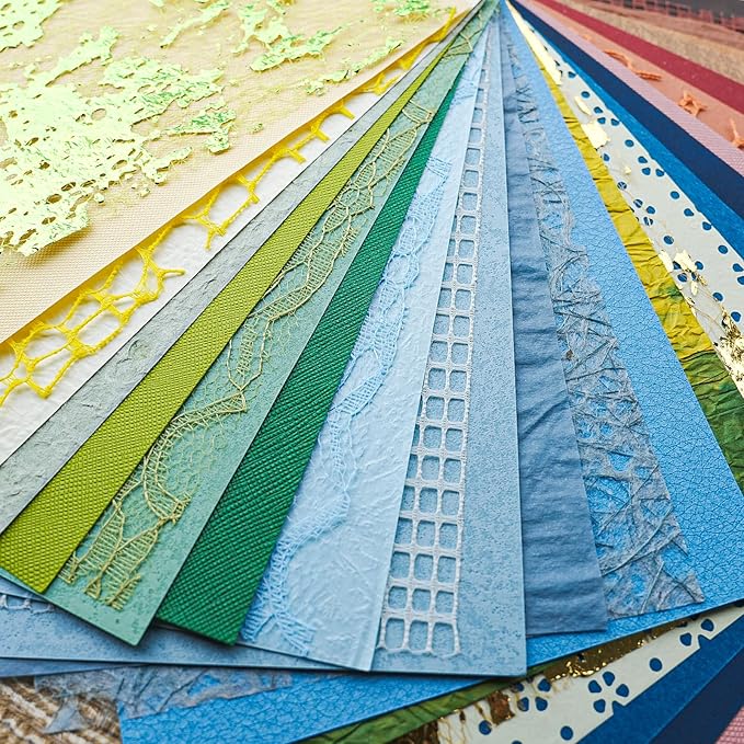 30 sheets Christmas Handmade Textured Scrapbook Paper&Mesh Fabric set - Unique Craft Mulberry Special Rice Paper Mix for Scrapbooking Junk Journaling Supplies Card Making Collage,A5 5.8x8.2 Inch