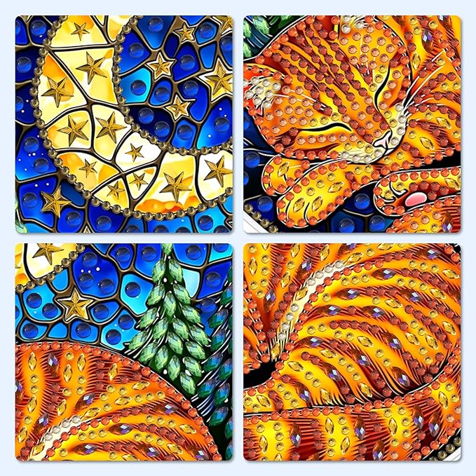 MXJSUA Stained Glass Moon Cat Diamond Painting Art Window Suncatchers, Diamond Art Kits for Adults Hanging Ornaments with Chain, 5D Special Shape Crystal Diamond Pendant Accessories for Decor Gift