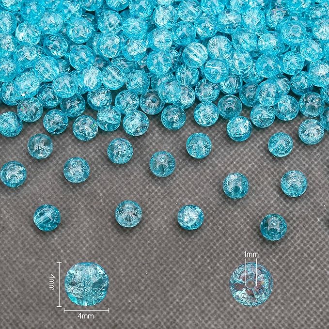 400PCs 4mm Blue Crackle Glass Beads Bulk, Round Smooth Hole Glass Crystal Beads for Jewelry Making, DIY Bracelets, Necklaces, Bag Charms, Keychains and Craft Projects