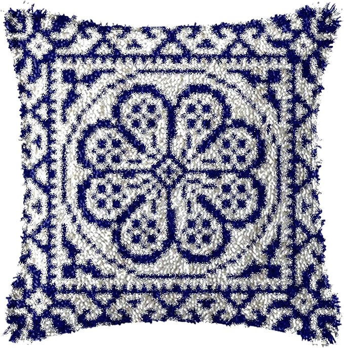 LAPATAIN Latch Hook Kits for DIY Throw Pillow Cover,Carpet Pattern Needlework Cushion Cover Hand Craft Crochet for Great Family 17X17inch