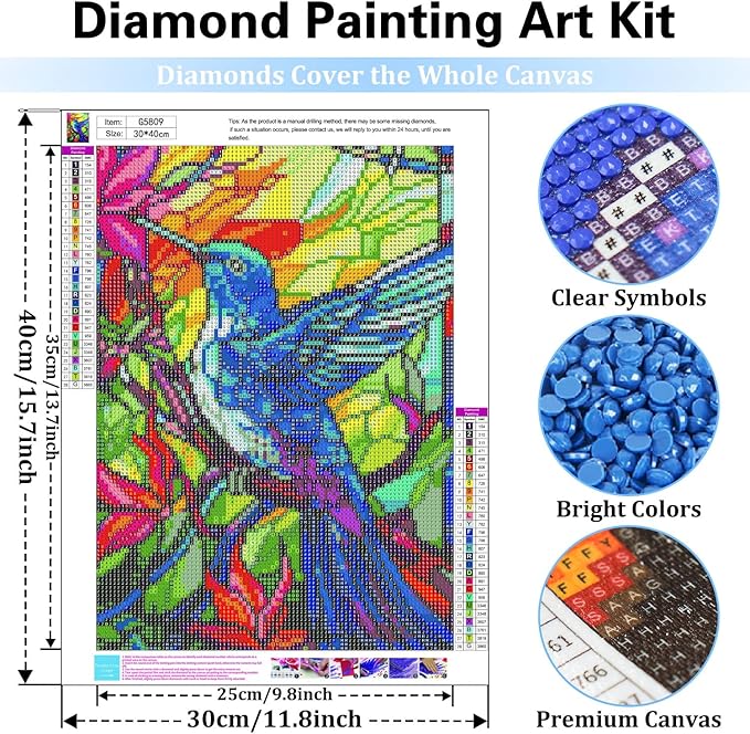 Reivworl Hummingbird Diamond Art Kits for Adults, Hummingbird Diamond Painting Kits, Gem Art Kit for Gifts and Home Interior Decor 12x16 Inch