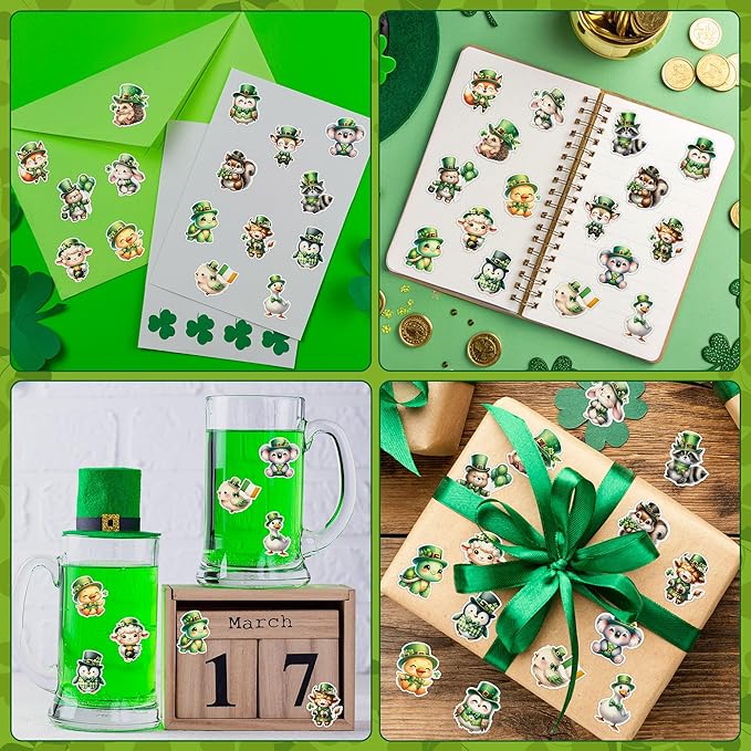 h1vojoxo st. patrick's day sticker rolls - 1000pcs shamrock irish cute cartoon stickers for kids 16 design st. patrick's cute animal sticker for craft st. patrick cartoon animal stickers for envelope