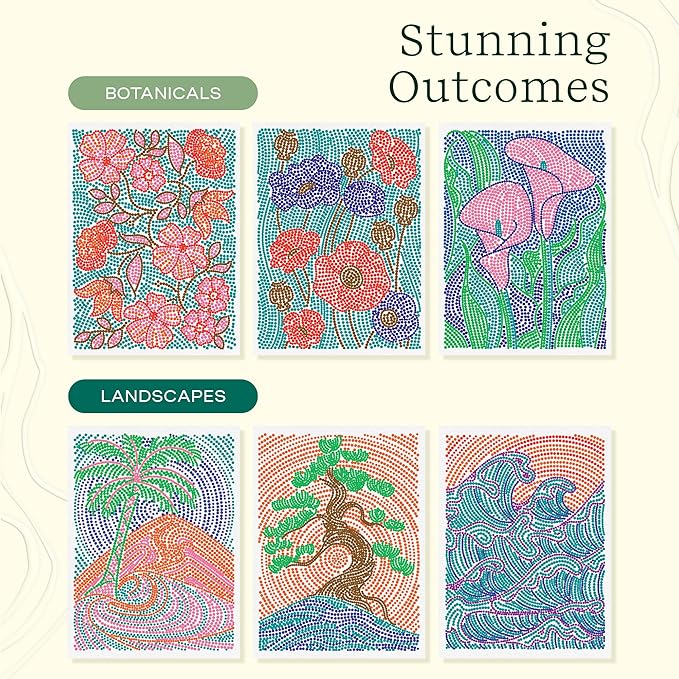 Lifelines FlowArt Activity Pads, 2-Pack & Bonus Pad - Guided Dot-by-Letter Art Meditations - 8 Double-Sided Markers & 48 Scenes - Color by Number/Letter Coloring Books for Tweens, Adults & Seniors