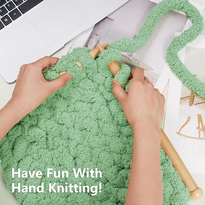 Chunky Yarn for Hand Knitting - #10 Chunky Chenille Yarn, Jumbo Big Thick Chunky Yarns for Crocheting, Super Bulky Chunky Knit Blanket Yarns, 8 Skein (25 yds 8 oz Each Skein), Soft Sage Green