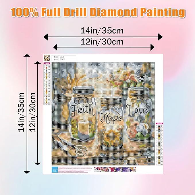 Faith Hope Love Square Diamond Painting Kits - Square Drill Diamond Painting Faith,Hope,Love,Square Diamond Art,DIY Gem Art Kits for Adults and Crafts for Gifts and Home Wall Decor 13.78x13.78 inch