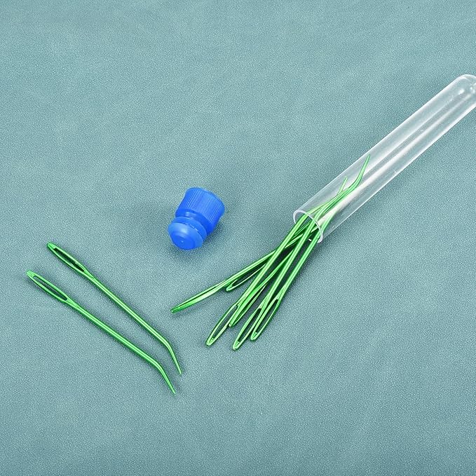uxcell 8 Pcs Yarn Needle Kit, 2.76 Inch Tapestry Needles Bent High Carbon Iron Large Eye Sewing Darning Needles Hand Sewing Needles with Storage for Hand Sewing Art Crafts, Green