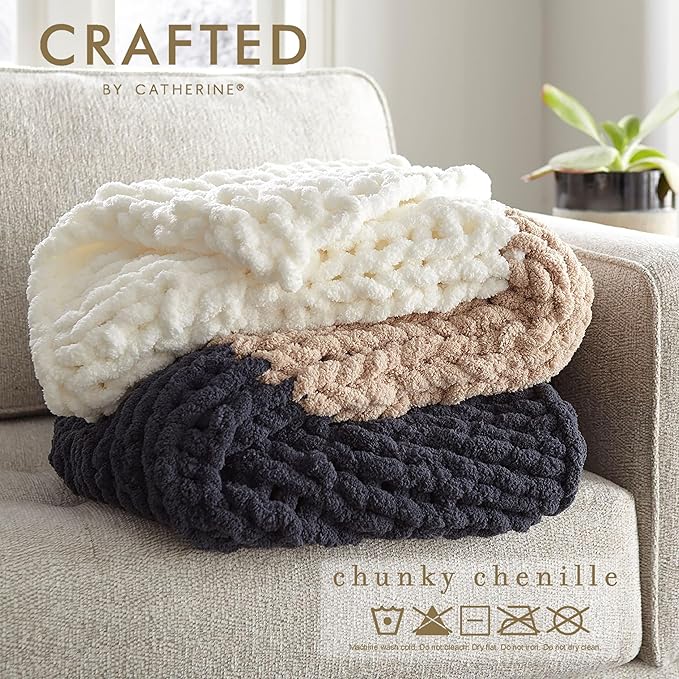 Crafted By Catherine Chunky Chenille Yarn - 2 Pack (8 oz / 227 g, 31.7 Yards Each Skein), Beige, Gauge 7 Jumbo