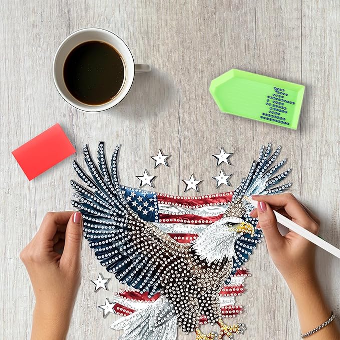 SENQAO Eagle Diamond Art Hanging Kit for Adult, Special Shaped Rhinestone, DIY Acrylic 5D Diamond Art Painting Window Pendants Home Garden Wall Hanging Kits Hanging Ornament