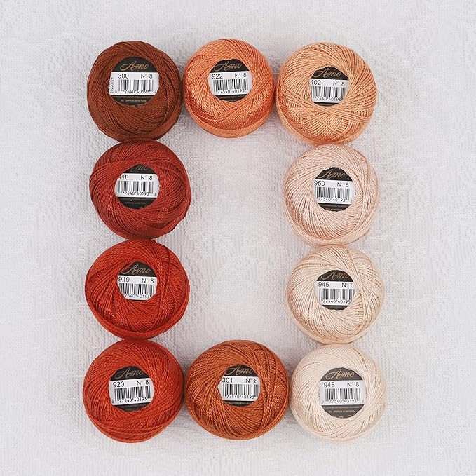 Size 8 Double Mercerized Egyptian Long Staple Cotton Pearl Thread Ball 5 Grams Rainbow Color Embroidery Thread 10 Colors per Box for Crochet Hardanger Cross Stitch Hand Embroidery (Set H)