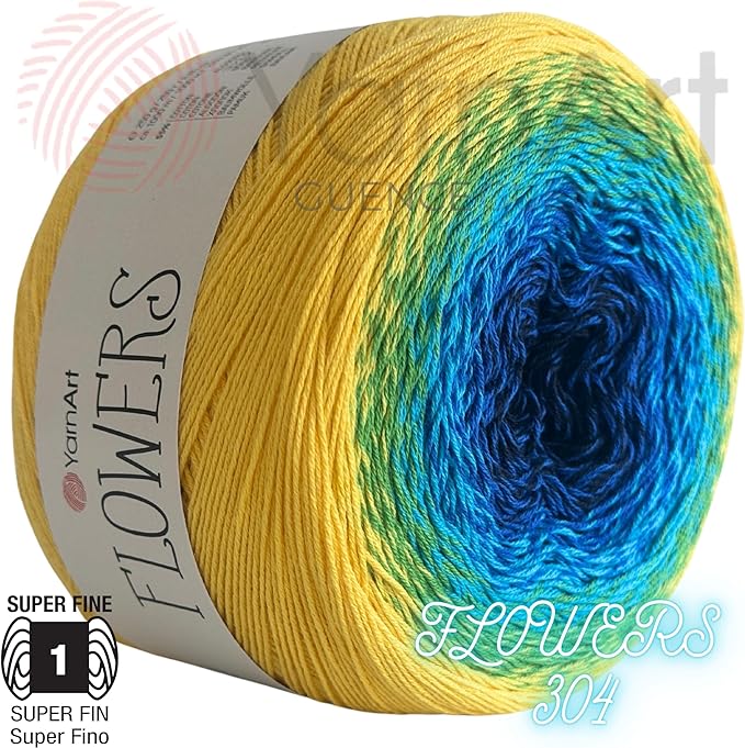 YarnArt Flowers – Gradient Cotton Acrylic Blend, 250g (8.8 oz), 1094 yds, Lightweight Sport Yarn for Crochet, Knitting, Shawls, Summer Projects (304)