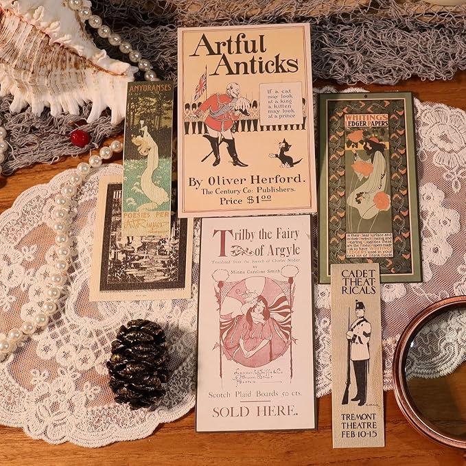 CATaireen Vintage Junk-Journal Mixed Paper Scrapbooking Embellishments Set Retro Journaling Decoupage Stickers Textured Packaging Decorative Cards Tags Kit (Poster C)