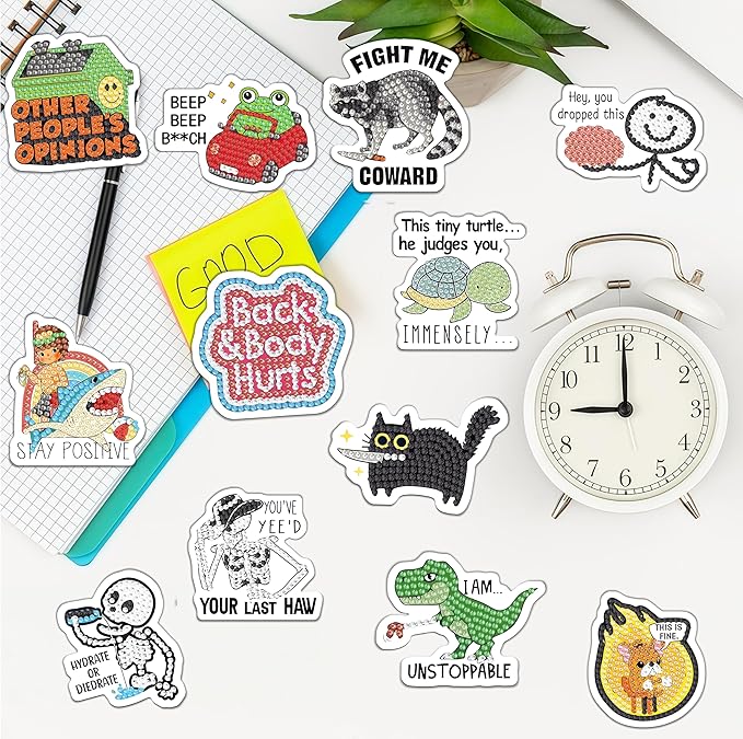 30 Pcs Funny Diamond Painting Magnets Kits Diamond Art Fridge Magnet Refrigerator Sticker Diamond Painting kit for Beginners Adults DIY Art Craft Gifts Home Decors