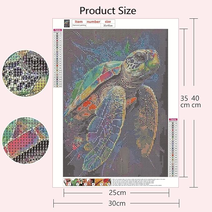 Muzagroo Art 5D Diamond Painting Kits for Adults, DIY Diamond Art Kits for Beginners, Turtle Diamond Dot Kits Gem Arts and Crafts for Living Room, Gem Painting Bedroom 4 PCS Wall Art