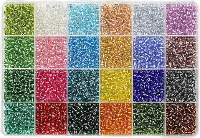 Bala&Fillic Size 4mm Seed Beads About 3000pcs in Box, 6/0 Glass Silver Lined Seed Beads for Making Bracelet Necklace Earring Jewelry (About 130pcs/Color, 24 Colors)