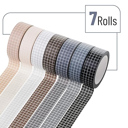 Mr. Pen- Grid Washi Tape Set, 7 Rolls, 0.6", Washi Tape for Journaling, Decorative Tape, Journaling Tape, Craft Tape, Scrapbooking Tape, Decorative Tape for Crafts, Decorative Craft Washi Masking Tape