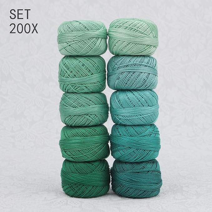 Size 8 Double Mercerized Egyptian Long Staple Cotton Pearl Thread Ball 5 Grams Rainbow Color Embroidery Thread 10 Colors per Box for Crochet Hardanger Cross Stitch Hand Embroidery (Set X)