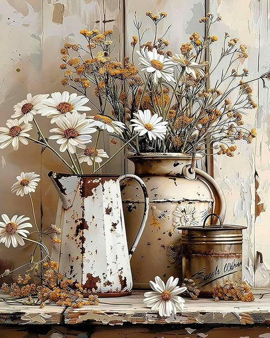 Axquilon Paint by Numbers Kit for Adults Beginner-Rustic Flowers Adult Paint by Number Kits on Canvas, Easy Adults' Paint-by-Number Kits Oil Painting for Gift Home Wall Decor 16x20in
