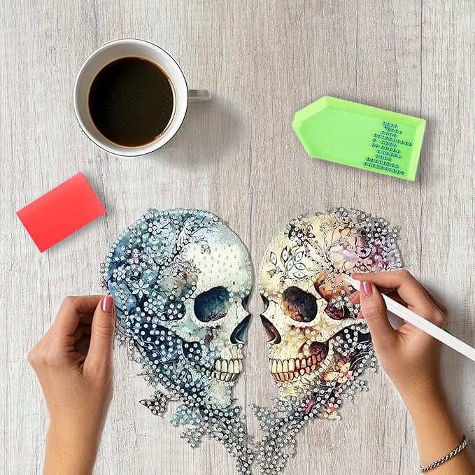 SENQAO Halloween Diamond Art Hanging Kits for Adults Beginners, DIY Acrylic 5D Special Shaped Crystal Diamond Gem Art Painting Hanging Ornament for Home Wall Decor and Gift（Skull Love）