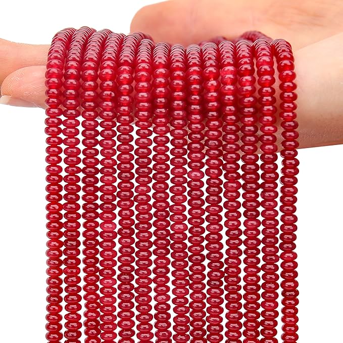 2 Strands (300PCs) Garnet Jade Rondelle Beads, 2 * 4mm Gemstone Loose Spacer Abacus Disk Beads for DIY Bracelet Necklace Earrings Jewelry Making, Craft Supplies Beading Kit