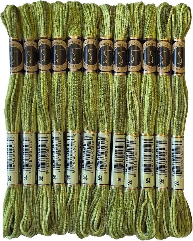 Magical Color Variegated Cross Stitch Thread Color Variations Embroidery Floss Pack, 8.7-Yard, Khaki Green, Pack of 12 Skeins