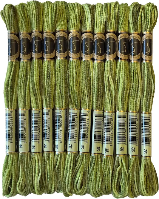 Magical Color Variegated Cross Stitch Thread Color Variations Embroidery Floss Pack, 8.7-Yard, Khaki Green, Pack of 12 Skeins